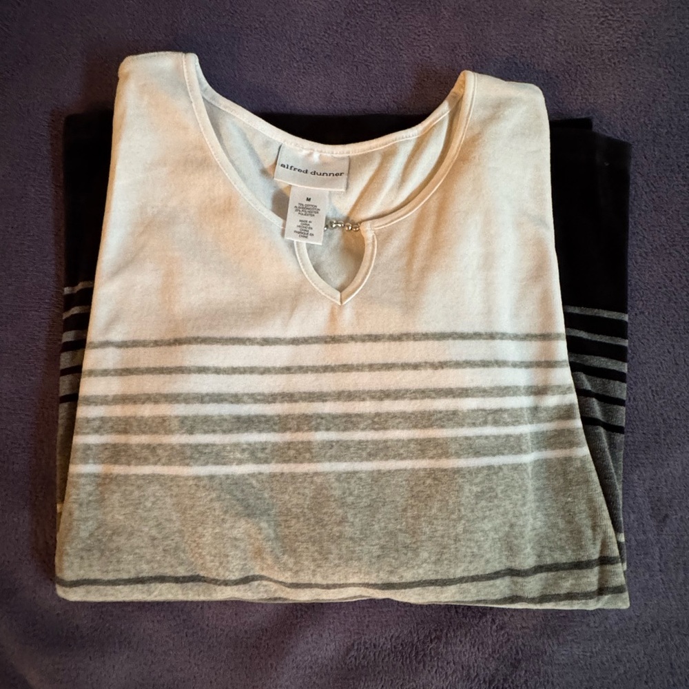 Alfred Dunner Gray and White Striped Top